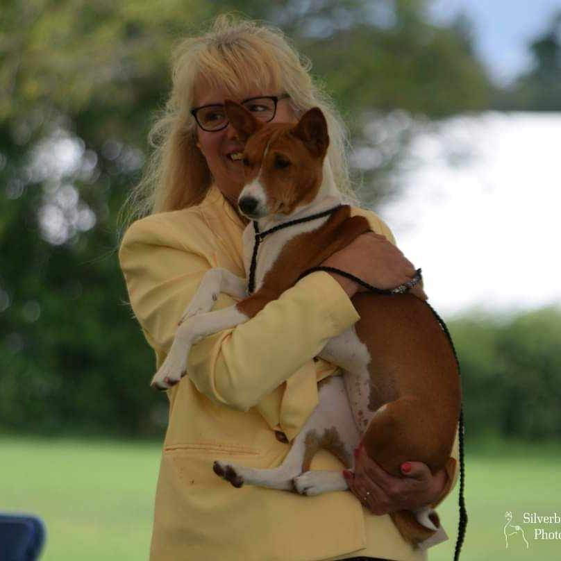 Meredith being carried by breeder sarah Dunsdon